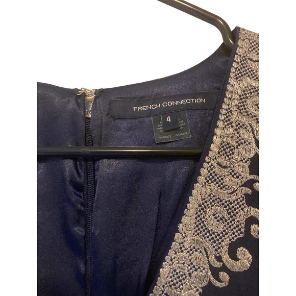 French Connection Midnight Moscow Dress with Metallic Lace Embroidery - … - Picture 4 of 6